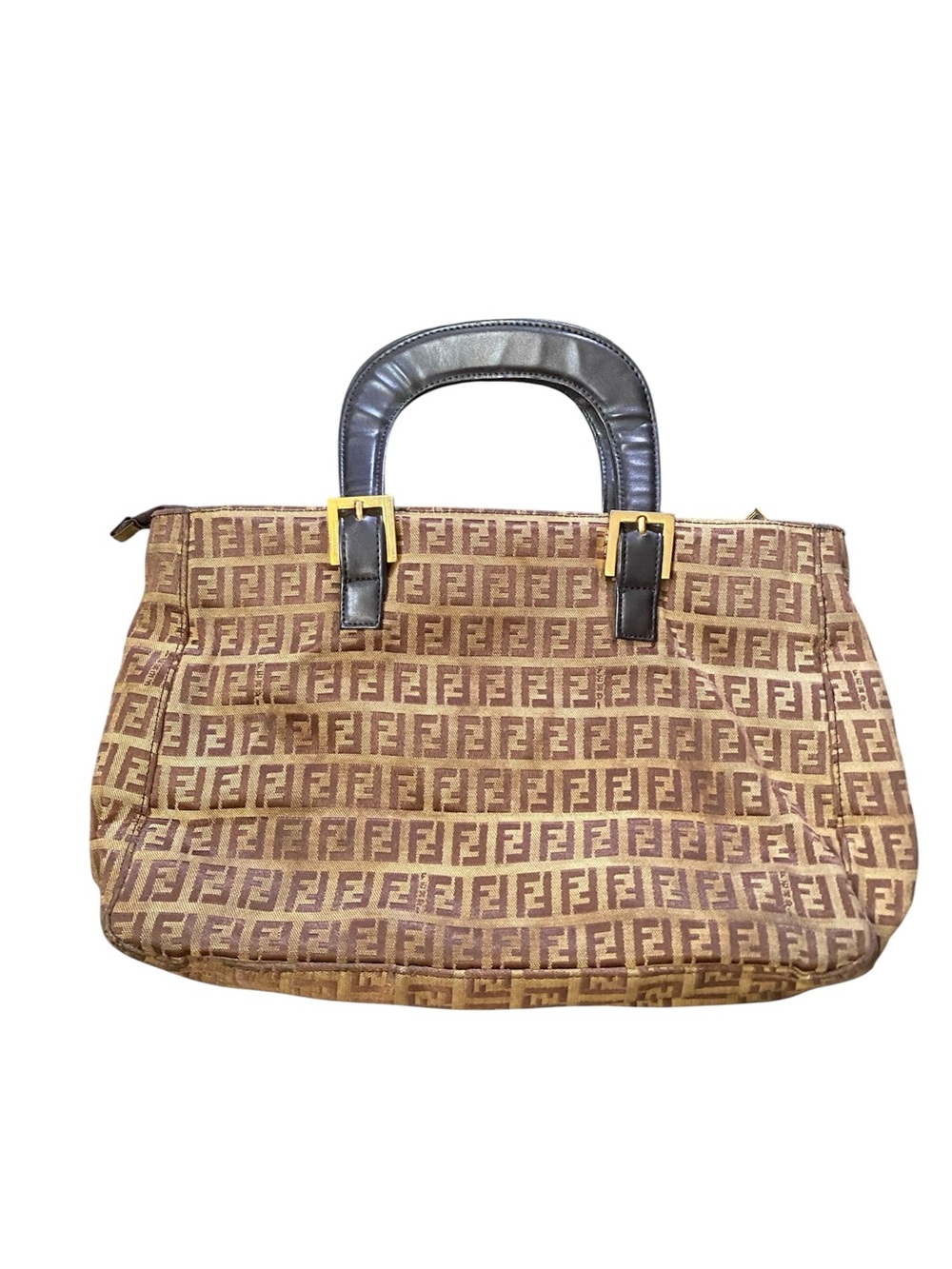 Fendi Brown Zucca Canvas Satchel with Double Handles Vintage Bag